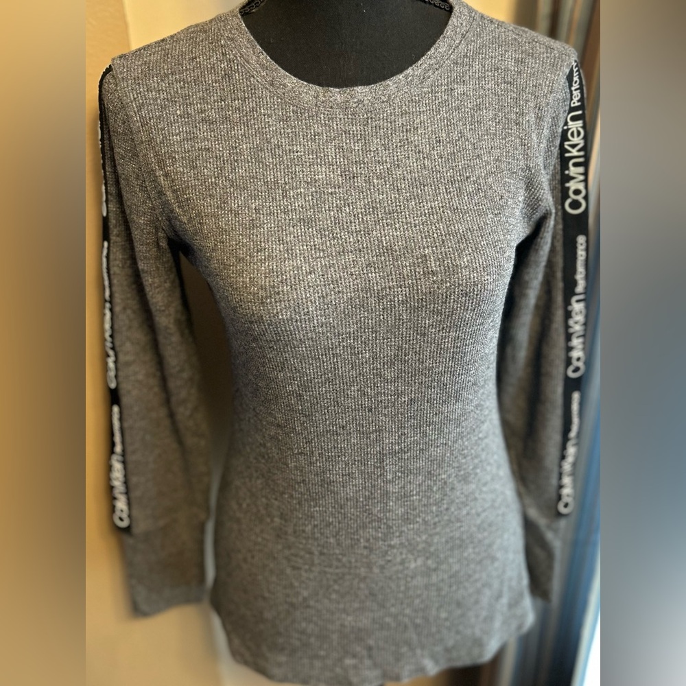 Calvin Klein Performance Gray Long Sleeve Logo Tape Tee